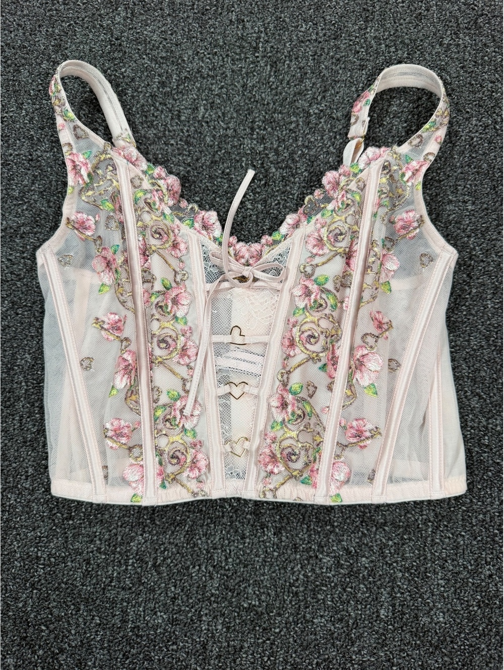NWT Victoria's Secret pink Embroidered Floral Bustier Bra Top Size S-DD